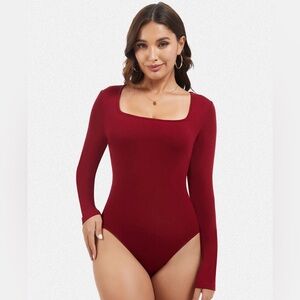 Lizette Collection Long Sleeve Square Neck Bodysuit XL Burgundy NWT